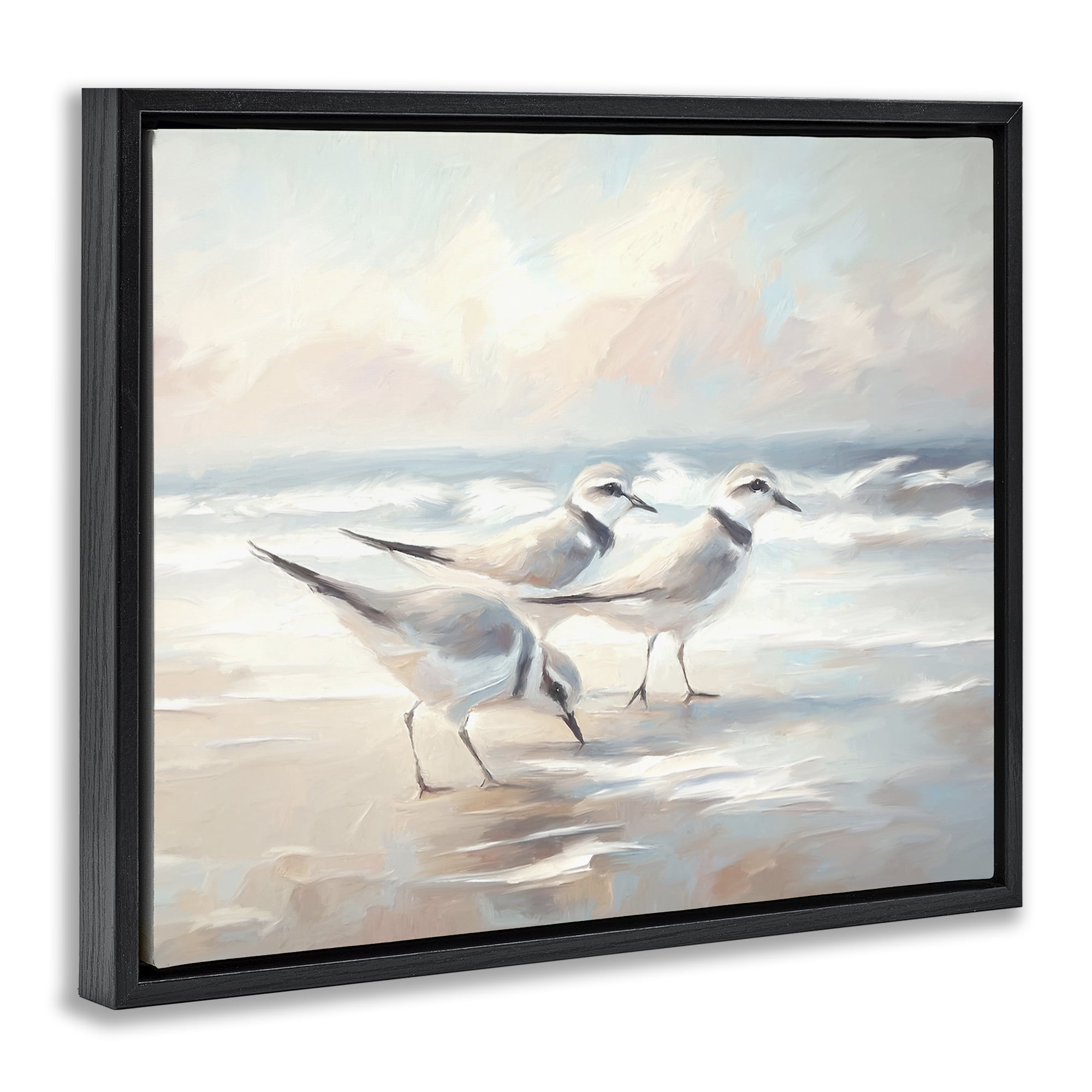 Stupell Industries Bay with Beach Birds Coastal Painting Black Floater Framed Canvas Art Print Wall Art, 31 x 25