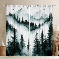 Homewish Smoky Jungle Woodland Curtains Pack of 2 (42x84 Each) for Kids Teens Adults,Botanical Plants Curtains Blackout,Green White Bedroom Curtains,Microfiber Bedroom Decor