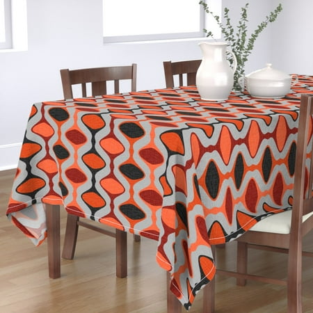 

Cotton Sateen Tablecloth 90 Square - 1960S Stripe Orange Black Gray Ogee Retro Mod Red Midcentury Modern Print Custom Table Linens by Spoonflower