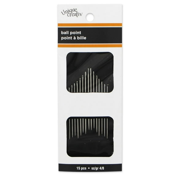 UNIQUE CREATIV Ballpoint Hand Needles — Size 4/8 Assortment, 15 pcs