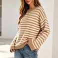 thumbnail image 5 of Fewfanhot Sweaters for Women Striped Knit Casual Crew Neck Long Sleeve Tops, 5 of 5