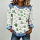thumbnail image 2 of TaTaai Women's Casual Patchwork Shirt Long Sleeve Round Neck Solid Color St Patrick Day Blouse Soft Comfy Lightweight Top Spring Daily Holiday Party Wear Gift, 2 of 5