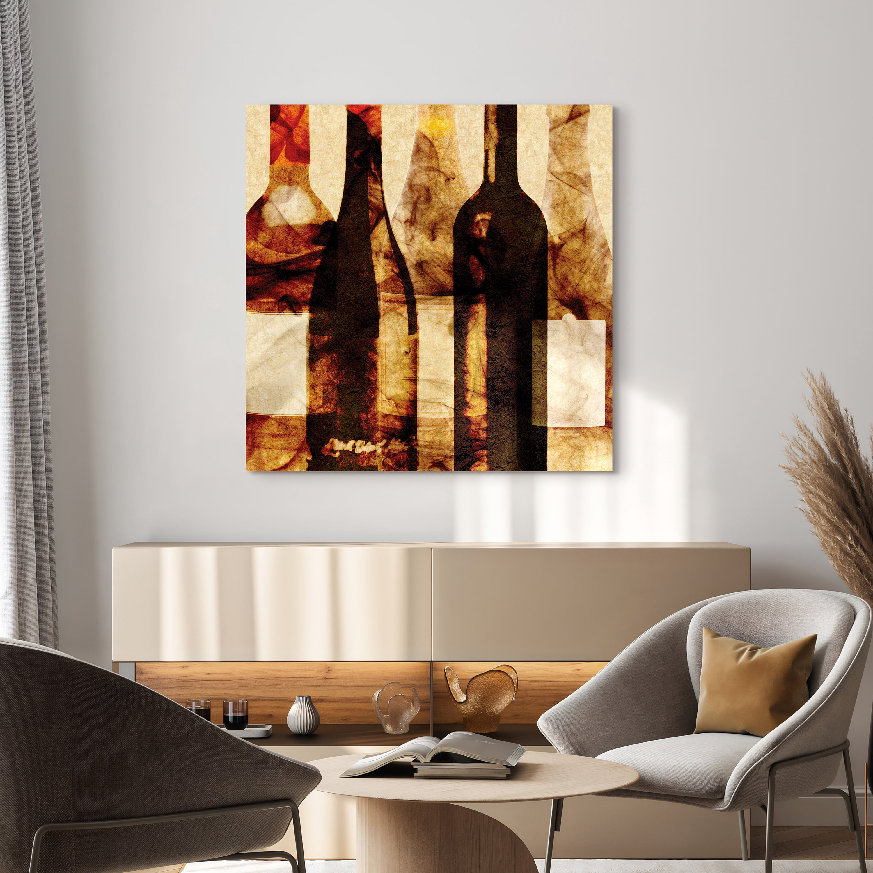 Empire Art Direct Smokey Wine 3 Frameless Free Floating Tempered Glass Panel Graphic Wall Art, 38" x 38" x 0.2", Ready to Hang