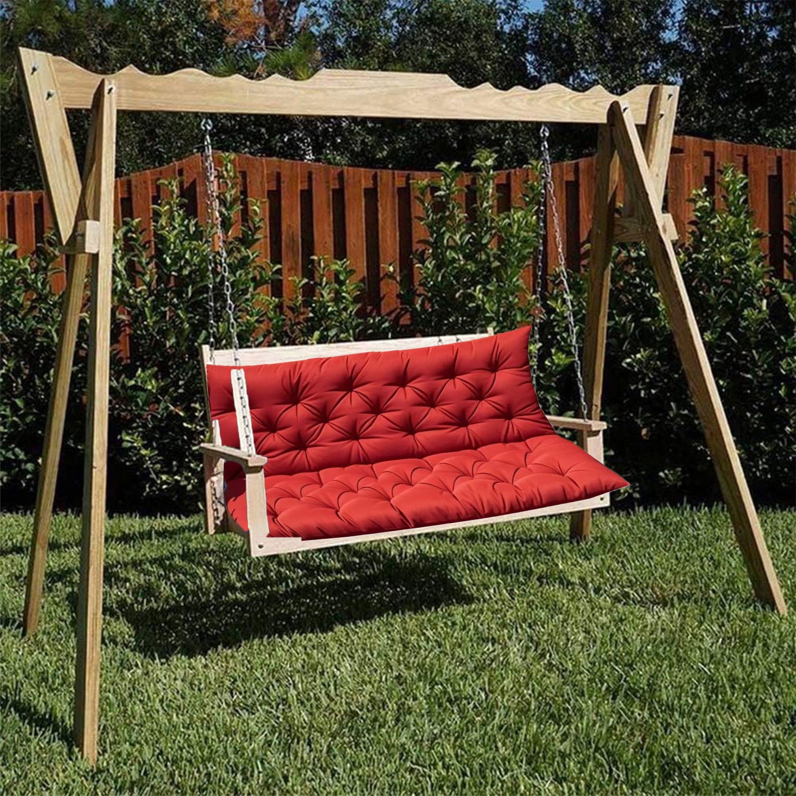 YOTQUSKI Outdoor Swing Cushions, Porch Swing Cushions 3 Seater Replacement with Backrest, Outdoor Thickened Bench Cushion with Ties for Porch,Patio,Backyard,Garden and Lawn