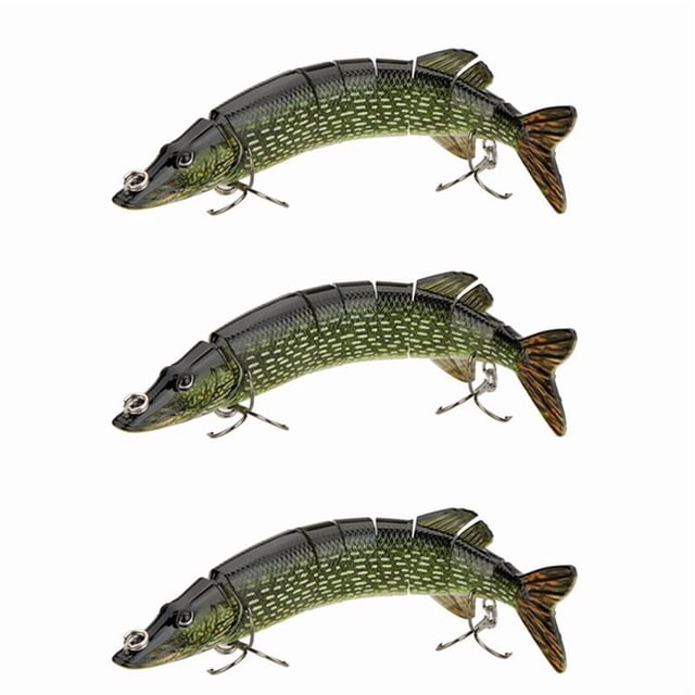 3X 20cm 66G Verosimil Multi-Articulado 8 Segmentos Muskallonga Americano Senuelo de Pesca Cebo Nadar Cebo de Manivela Cebo Duro Anzuelo Aparejo Verde de Ejercito