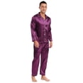 thumbnail image 4 of iixpin Men's Silk Pajamas Set Long Sleeve Satin Button Down Shirt with Long Pants 2Pcs Sleepwear Purple XL, 4 of 7