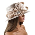 thumbnail image 2 of Slccxzc Satin Champagne Gold Flower Church Derby Hat for Women, 1 Piece, 2 of 7