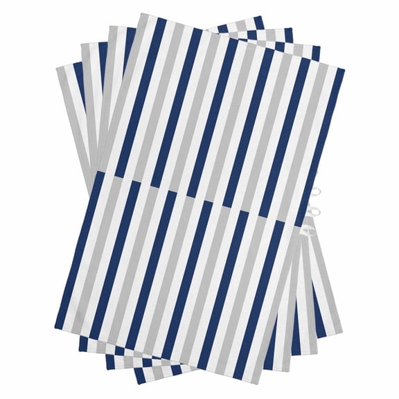 Navy Blue Stripe Kitchen Towels Set of 4, Water Absorbent Dish Towel, Geometric Grey White Vertical Striped Decorative Hand Towels - Quick Drying Cloth for Cooking Baking, 18x28 Inch