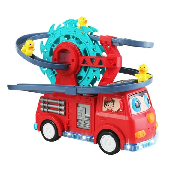 Rinidicen Children's Duckling Climbing Ladder Toy Track Spinning Puzzle Universal Electric Fire Truck Turning Ferris Wheel, Lights Up