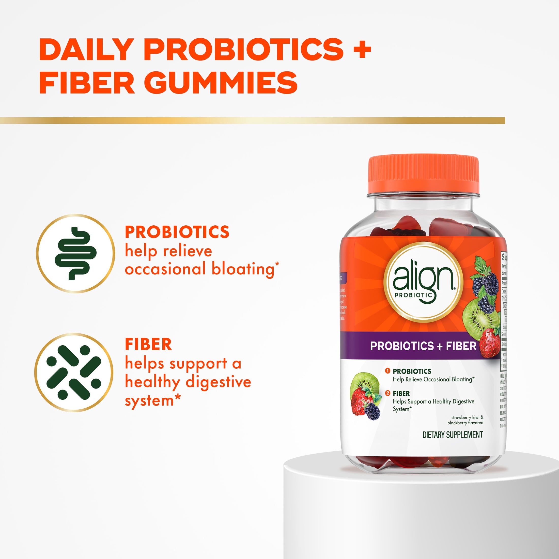 Align Probiotics + Fiber Gummies, Probiotic for Digestive Health, 60 Count