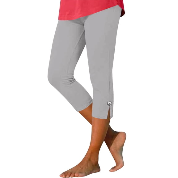 WMTBSRSW Summer High Waisted Capri Leggings Stretchy Slim Fit Workout Yoga Cropped Legging Split Hem Solid Casual Capris Small Gray