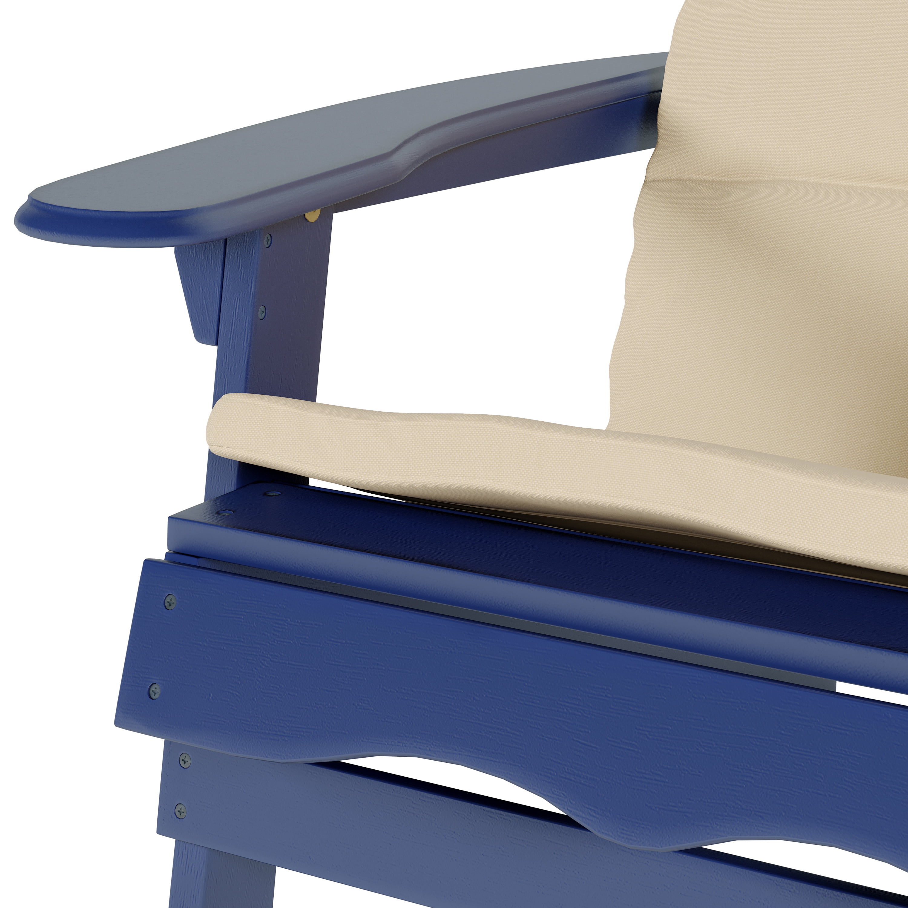 Ariel Outdoor Acacia Wood Folding Adirondack Chairs with Cushions (Set of 4), Navy Blue and Khaki