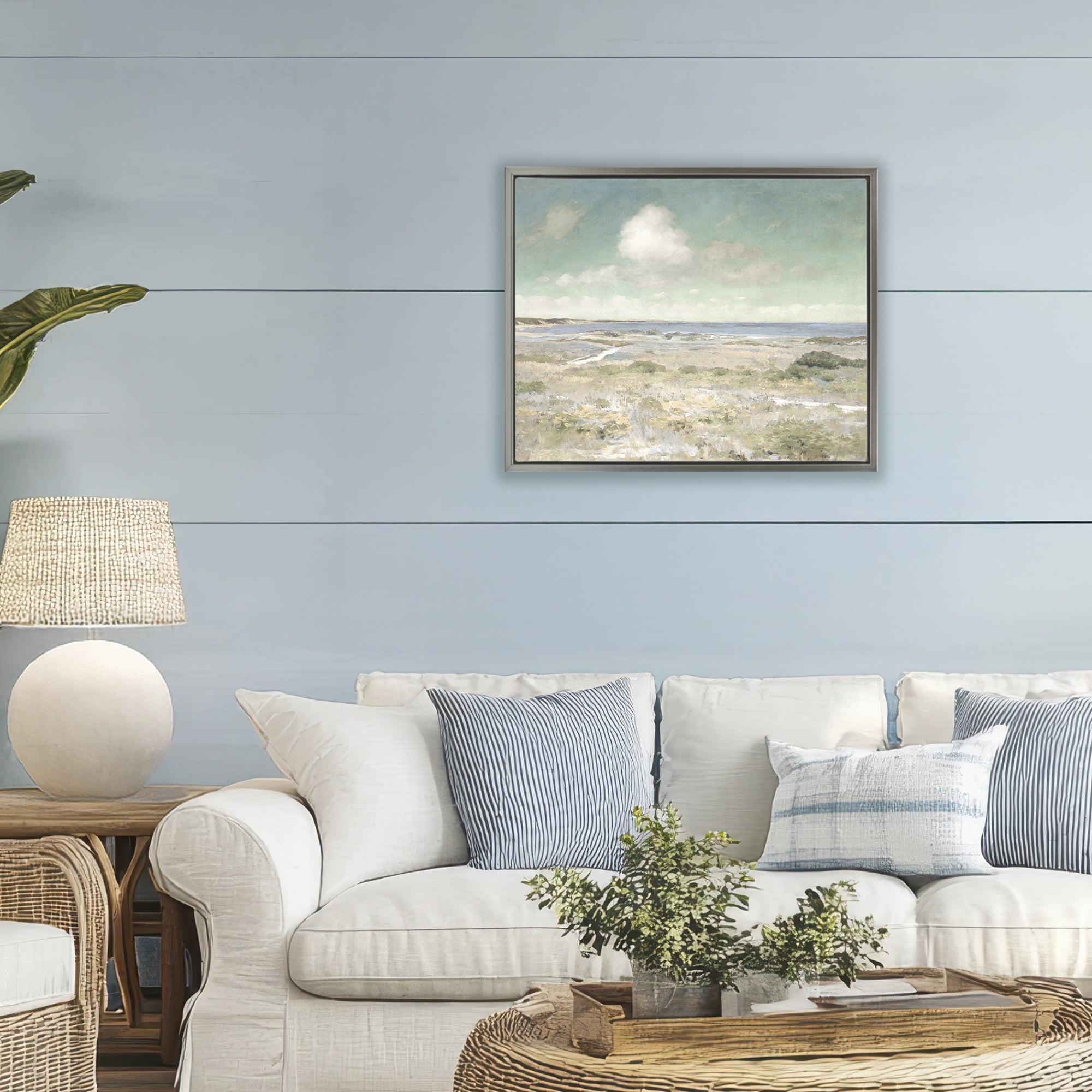 Stupell Industries Water View with Clouds Gray Framed Floater Canvas Wall Art, design by Christy McKee