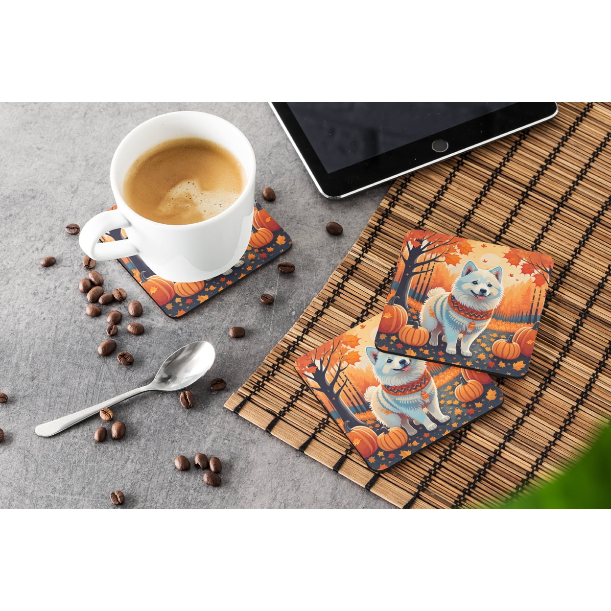 Carolines Treasures DAC1006FC 0.15 x 3.5 x 3.5 in. American Eskimo Fall Foam Coasters - Set of 4