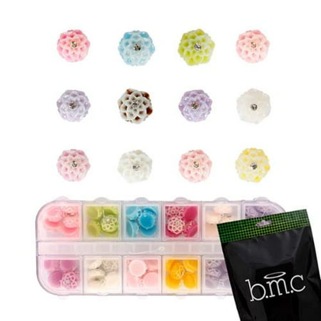 BMC 60pc Mix Color Acrylic Flowers DIY 3D Nail Art Stud Decoration Set - Dahlias