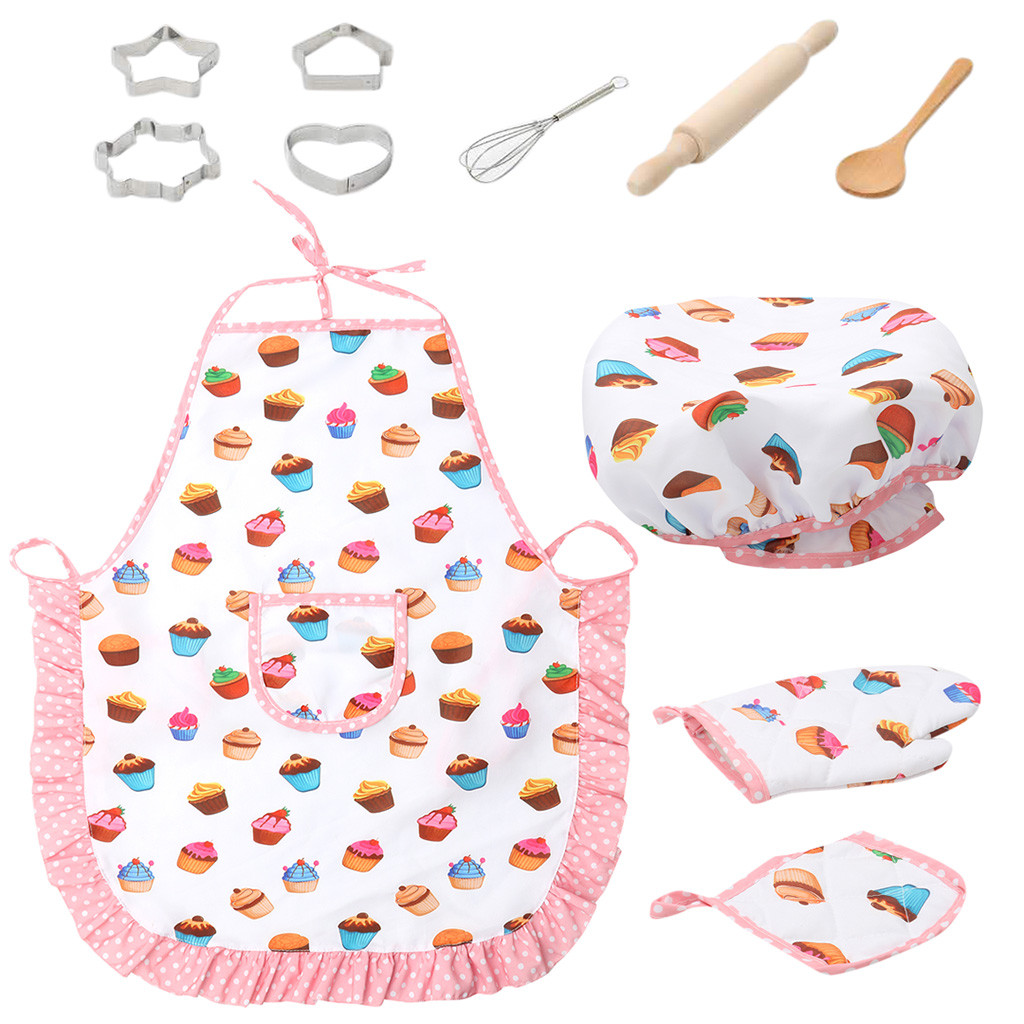 Gobestart 11pcs Kids Cooking And Baking Set Kitchen Costume Role Play Kits Apron Hat WH
