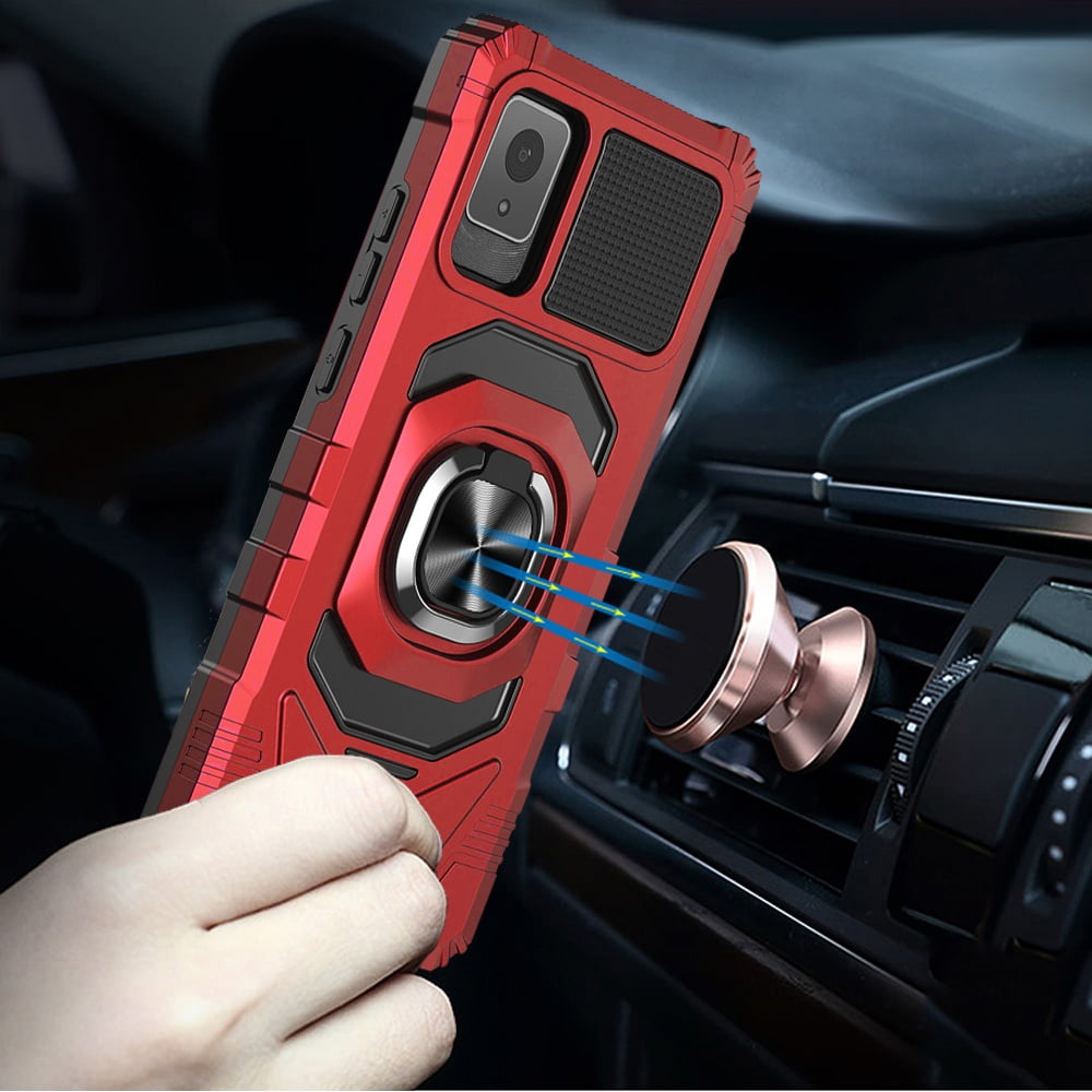 For TCL K24 Hybrid Dual Layer with 360° Rotate Magnetic Ring Stand Holder Kickstand TPU Rugged PC Shockproof Cover ,Xpm Phone Case [ Red ]