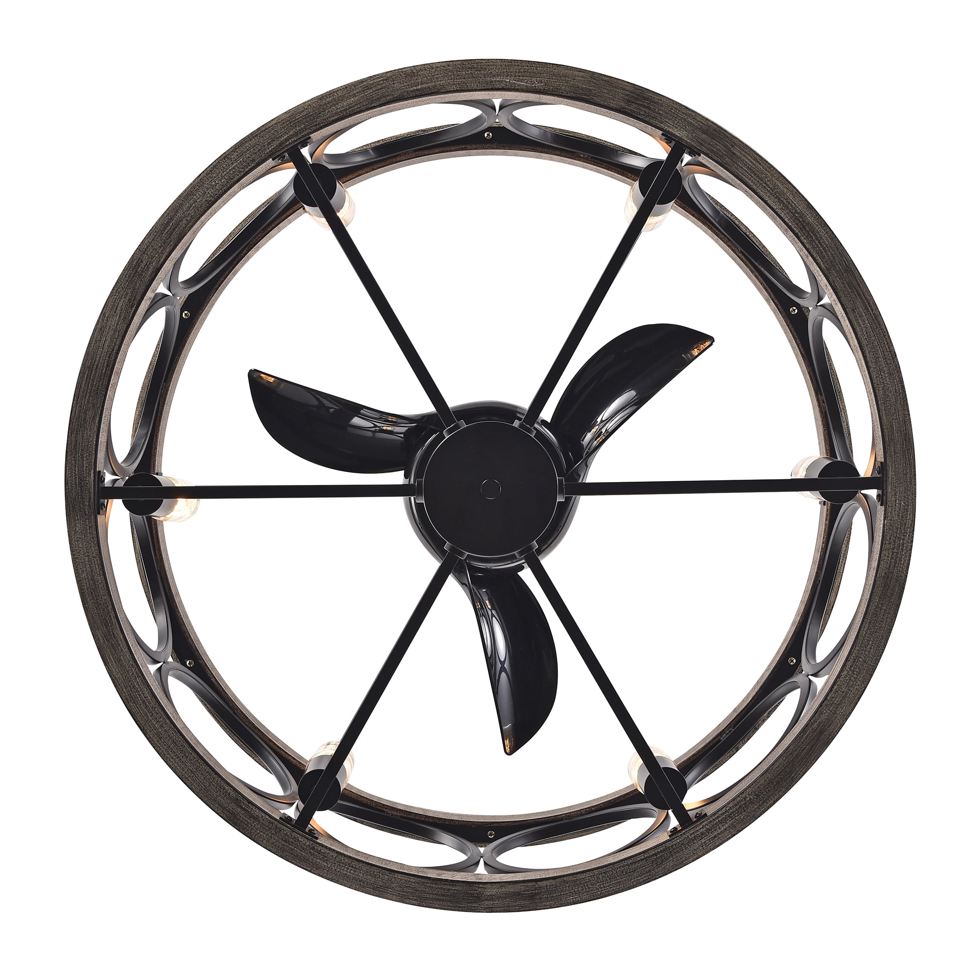 Marion Matte Black+Imitation Wood Grain 30-Inch 6-Light Open Metal Drum Shade Fandelier