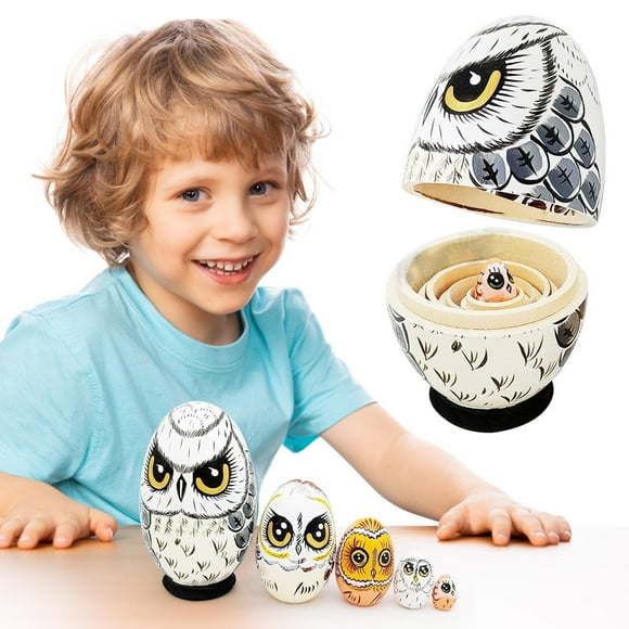 Five Layer Eggs Shaped Owl Russian Set Doll Puzzle Wooden Toy Handicraft Ornament