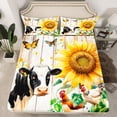 thumbnail image 2 of Homewish Kawaii Milk Cow Twin Sheet Sets for Child, Orange Rustic Sunflower Twin Fitted Sheet, Western Lake House Flat Sheet, Super Cozy Room Decor, 3pcs, 2 of 7