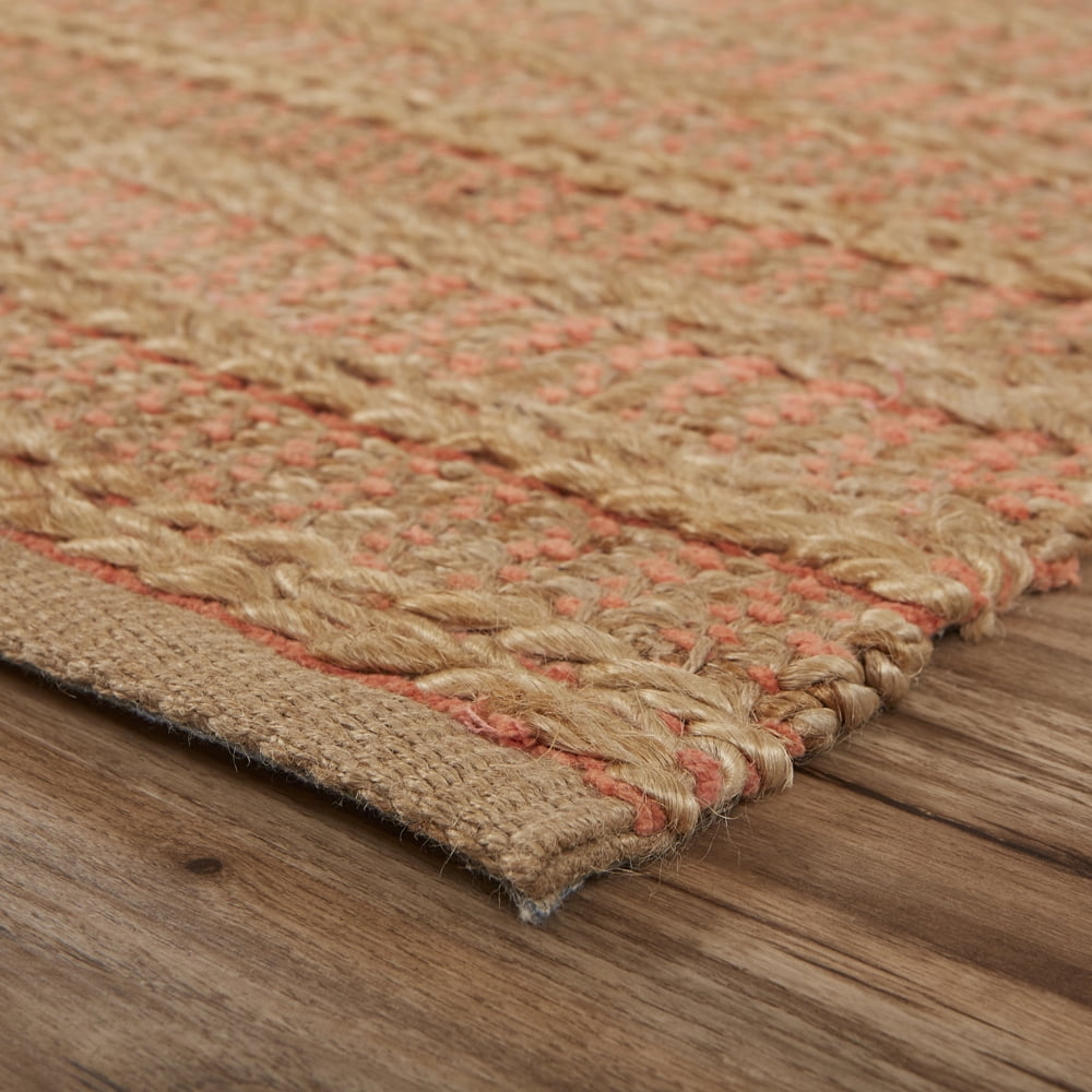 LR Home Ollie 9' x 12' Brown/Coral Striped Braided Jute Indoor Area Rug