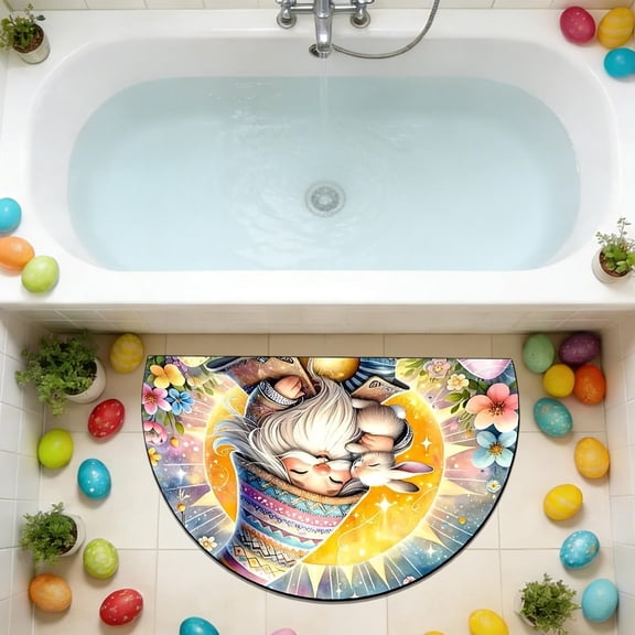 Beautynvta Easter Gnome Door Mat, Half Round Absorbent and Nonslip Carpet for Entrance, Indoor Outdoor Floor Mat Bath Rug for Bathroom, Kitchen, Patio Decor
