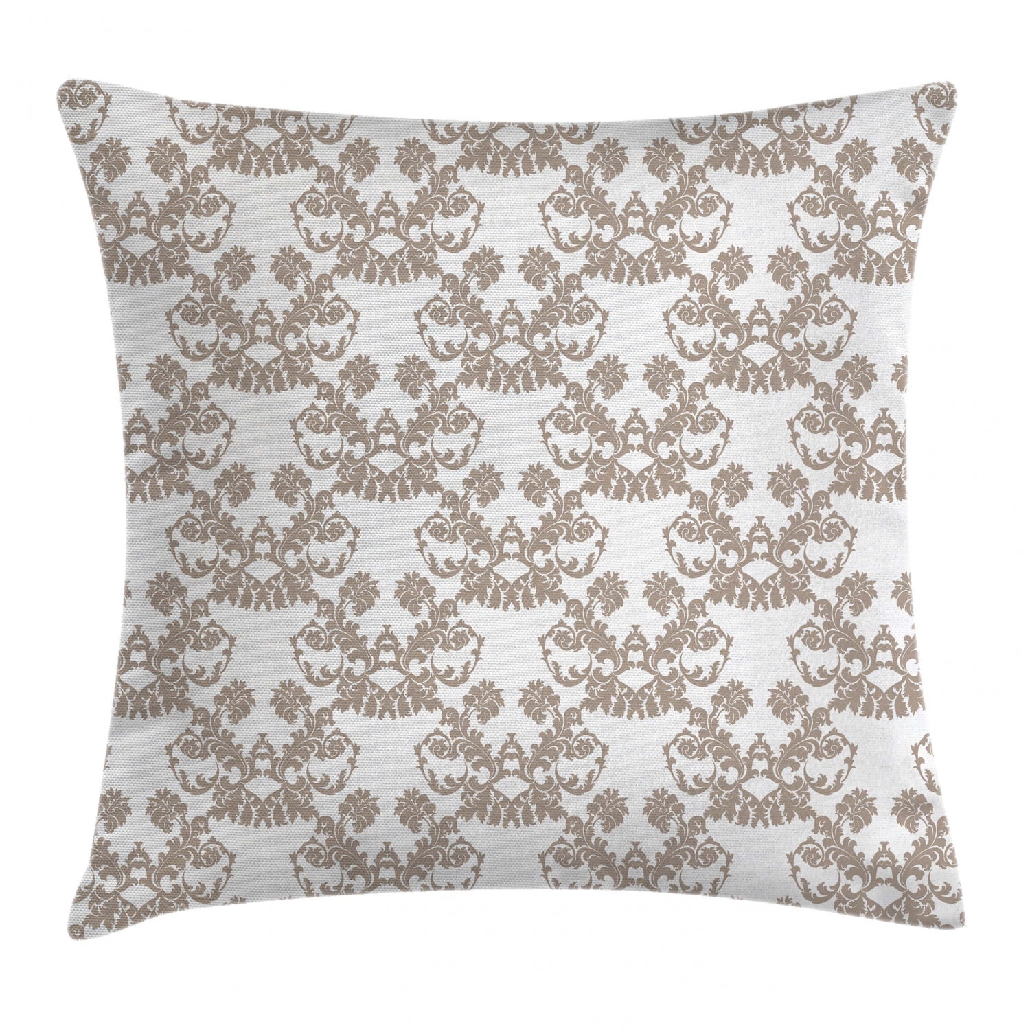 Taupe Throw Pillow Cushion Cover, Rococo Style Flourishing Flowers