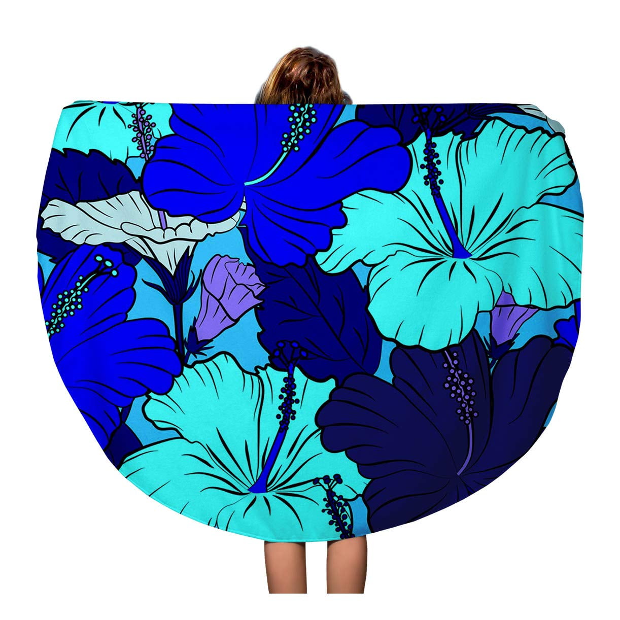 SIDONKU 60 inch Round Beach Towel Blanket Vintage Tropical Multicolored