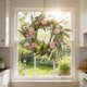 thumbnail image 5 of Puerta Principal Corona de Primavera con Hojas Verdes y Flores Artificiales, Decoración de Pared para Interior y Exterior, 50x50cm, Rosa y Blanco, 5 of 9