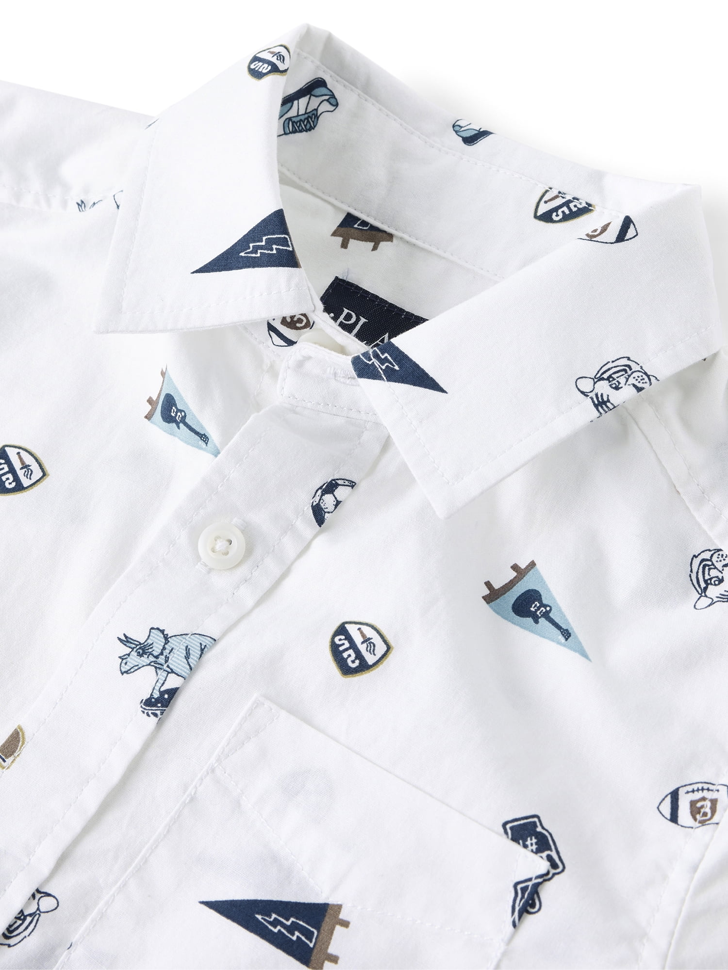 The Children's Place Boys Short Sleeve Print Poplin Button Up Shirt, Sizes XS-XXL
