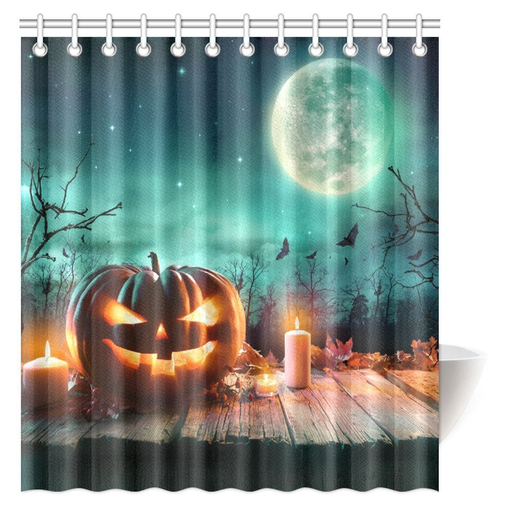 MYPOP Happy Halloween Holiday Shower Curtain, Pumpkin Halloween Fabric ...