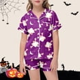 thumbnail image 3 of LRen Teens 2‑Piece Halloween Pajama Set, Ghost and Pumpkin Graphic Satin Short Sleeve Button Up Shirt Elastic Waist Shorts Pjs Sleepwear, 3 of 5