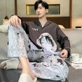 thumbnail image 2 of Pijama de manga larga para hombre, conjunto de ropa de dormir de algodón con estampado japonés, cárdigan de fiesta, otoño, 2 of 4