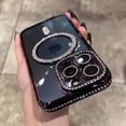 thumbnail image 1 of Bling Glitter Rhinestone Magnetic Wireless Charge Case for iPhone 16 15 14 13 12 11 Pro Max Plus Shockproof Pink Jewelled Cover Dark purple For iPhone 16 ProMax, 1 of 6