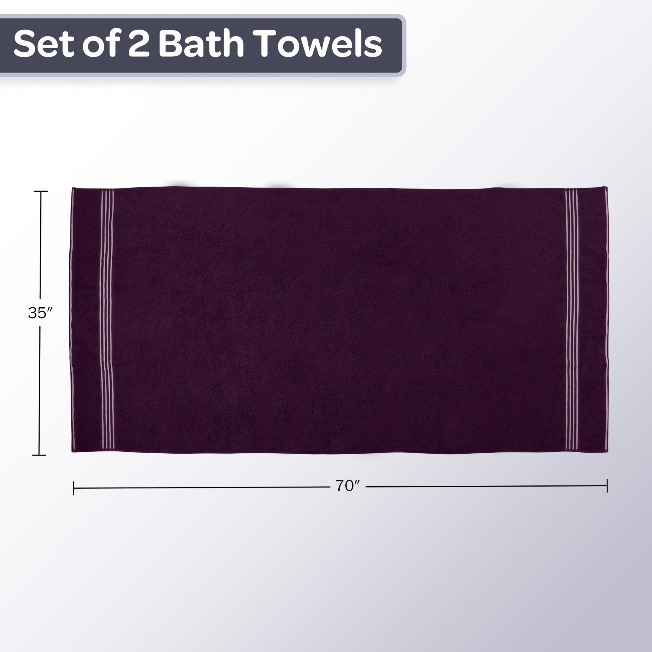Lavish Home 35x70in Bath Towels - 2PC Quick Dry Cotton Towel Set (Purple)