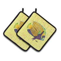 Yellow Fish on Yellow Pair of Pot Holders