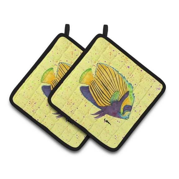 Yellow Fish on Yellow Pair of Pot Holders