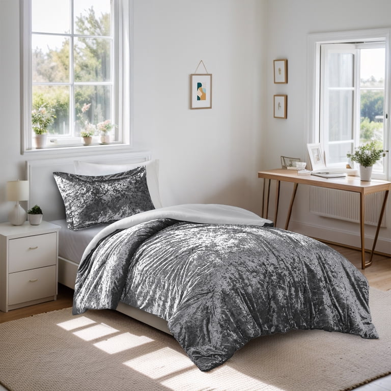 Regency Heights 2-Piece Twin/Twin-XL Velvet Comforter Set, Grey photo 1