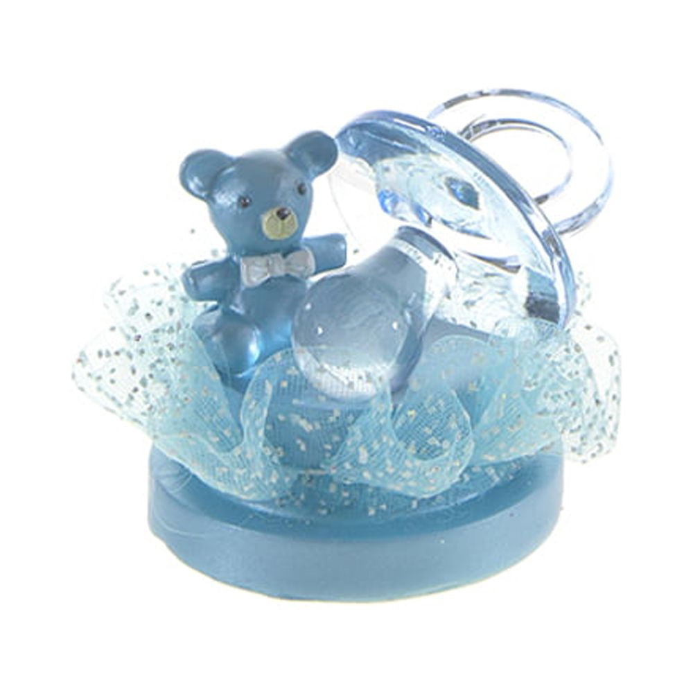 Mega Favors Keepsake Figurine 12 pcs Large Blue Pacifier with Teddy Bear | Awesome Decorations or Party Favors | for Pregnancy Announcements, Gender Reveals, Birthday and Special Celebrations
