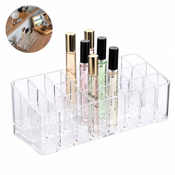 Perfume Organizer, Clear PS Material 24 Slots Rollerball Perfume Display Holder, Multipurpose Lipstick Lip Gloss Holder for Women Vanity Bathroom Countertop