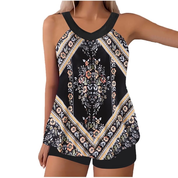 Trajes de Baño de Bikini de Mujer Grande Impresión Dividida Traje de Baño Falda de Dos Piezas, Bikini de Playa Sexy para el Verano
