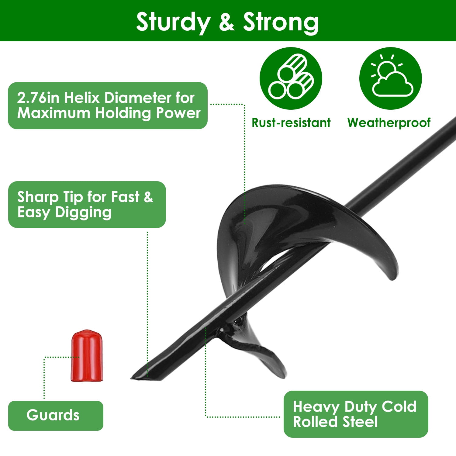 iMounTEK 18 inch 4 Pack Long Earth Ground Anchor Screw, 2.76in Width Heavy Duty Ground Auger Stakes for Farm Vegetable Flower Planting, Tents, Canopies, Black