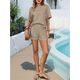 thumbnail image 5 of Conjunto de Pijama de 2 Piezas de Corta A Rayas de Verano, Color Caqui, Talla S, 5 of 8