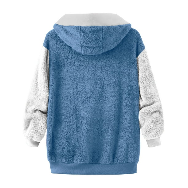 Holiday Deals,zanvin Womens Winter Coats - 2023 Fleece Hoodies Long Sleeve  Fuzzy Fall Fashion Zip Lapel Outfits,Sky Blue,L