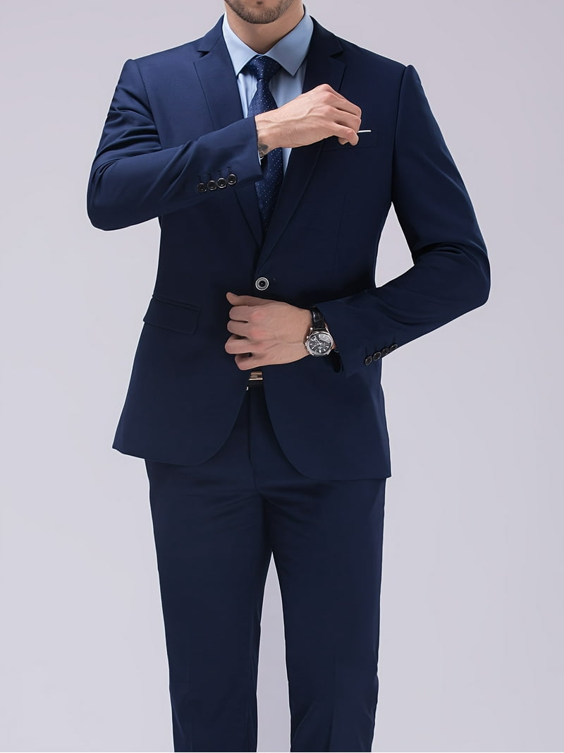 Beauty-Emily Men's 4-Piece Dark Blue Suit Set, Jacket, Vest, Pants