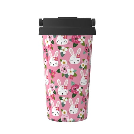 

Salouo Rose Rabbit Print Coffee Travel Mug Spill Proof with Lid-Stainless Steel Vacuum Insulated Tumbler - Thermos Cup for Keep Hot/Ice Coffee Tea and Beer