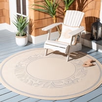 Safavieh Courtyard Elija Botanical Indoor/Outdoor Area Rug, Natural/Blue, 5'3" x 5'3" Round