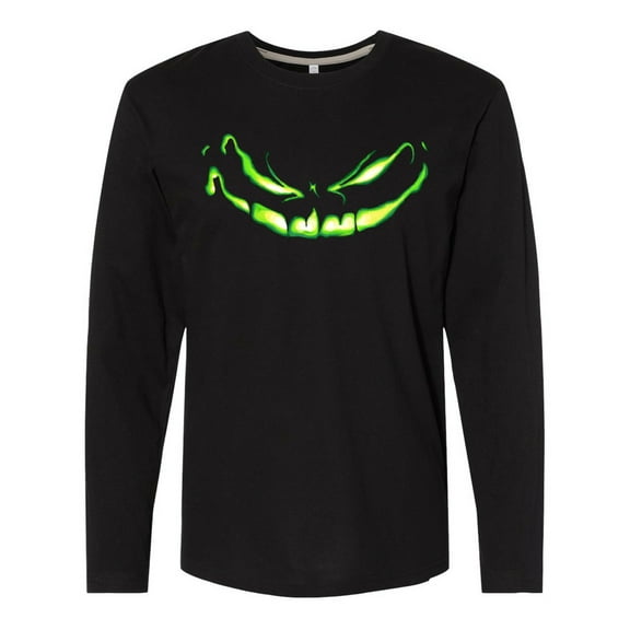 Inktastic Sinister Grinning Pumpkin Face in Lime Green Glow Long Sleeve T-Shirt