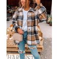 thumbnail image 2 of HSHDLDF Womens Casual Plaid Shacket Button Down Long Sleeve Shirt, 2 of 5