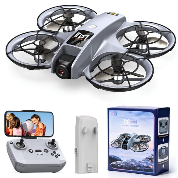 Wefone M2 Drone with HD Camera for Kids, One-Key Takeoff and Landing, 360° Flip, Headless Mode, Optical Flow Hover, Brushless Motor, 2 Batteries, Gray